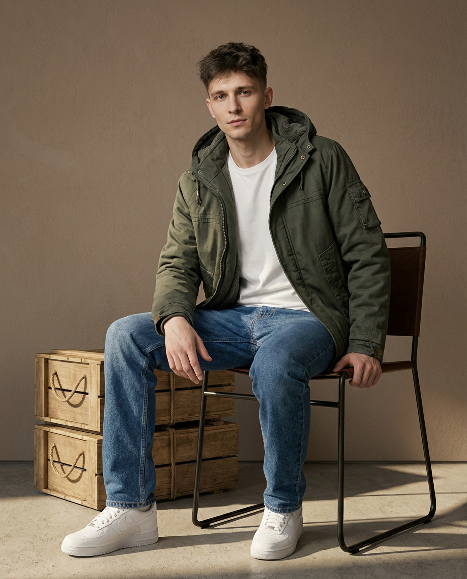 Męska Kurtka z Kapturem | Podszyta i Wiatroodporna | Klasyczny Krój - 5