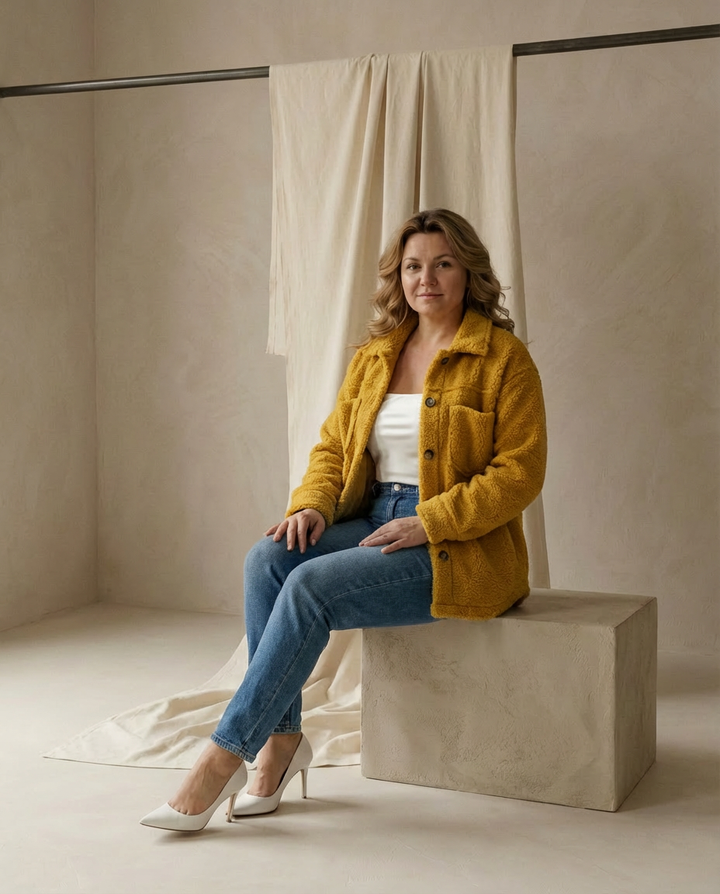 Damska Kurtka z Baranka | Krótki Fason | Guziki i Kieszenie | Styl Casual na Co Dzień - 3