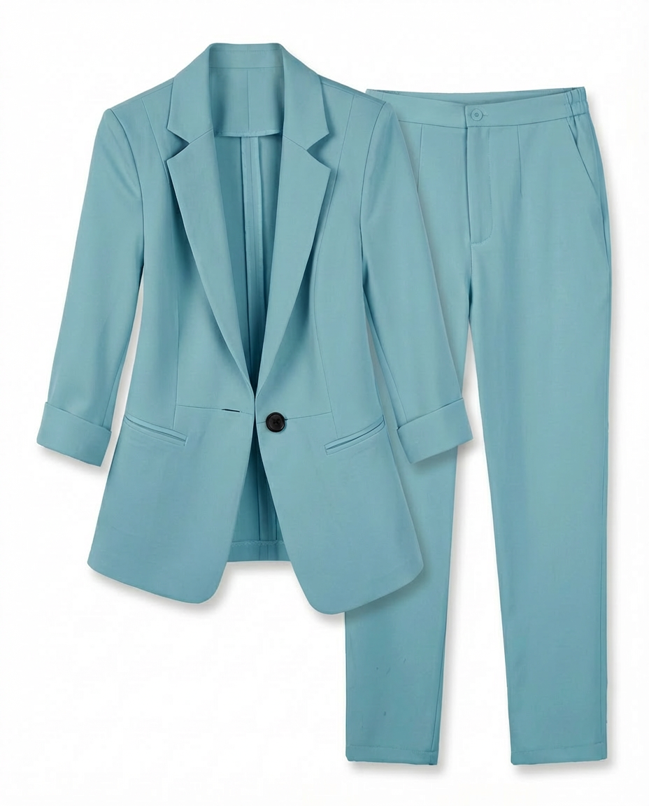 Elegancki Damski Garnitur | Komplet z Marynarką 3/4 i Spodniami, Idealny do Stylizacji Biznesowych - 1