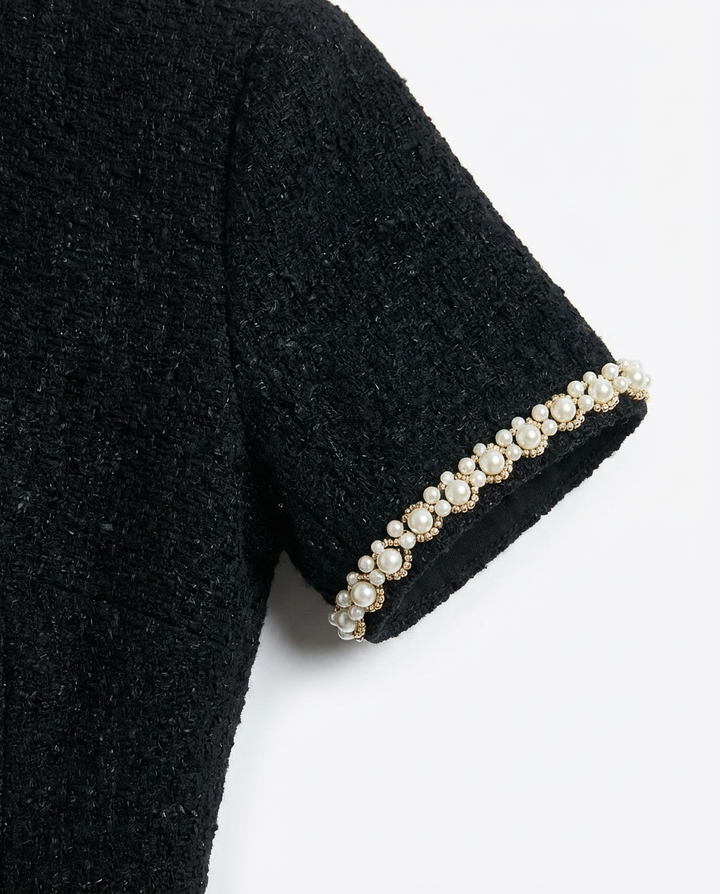 Sukienka Damska Mini Elegancka | Dopasowany Krój | Perłowe Wykończenie | Na Co Dzień i Na Wyjścia