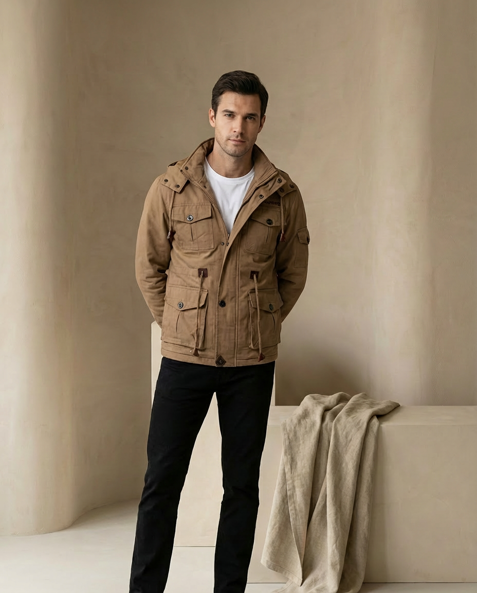 Męska Kurtka Wojskowa z Podszewką | Kieszenie Wielofunkcyjne | Styl Użytkowy - 4