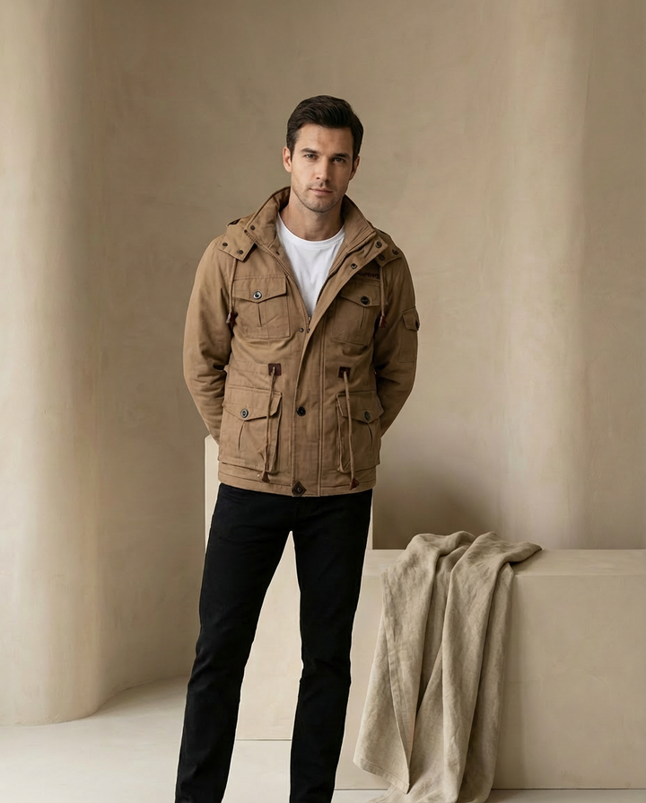 Męska Kurtka Wojskowa z Podszewką | Kieszenie Wielofunkcyjne | Styl Użytkowy - 4