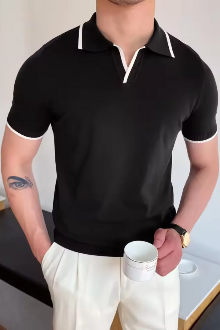 Męska Koszulka Polo z Kontrastowymi Detalami | Krótki Rękaw | Elegancki Codzienny Styl