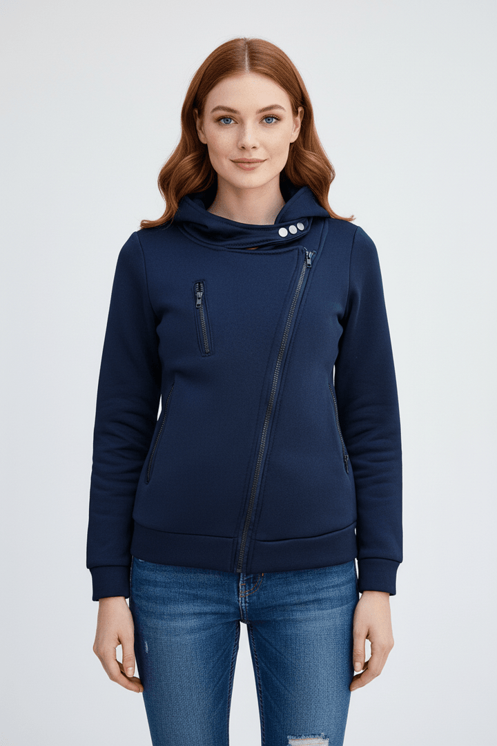 Bluza z Asymetrycznym Zamkiem | Wysoki Kołnierz z Napięciami | Styl Miejski