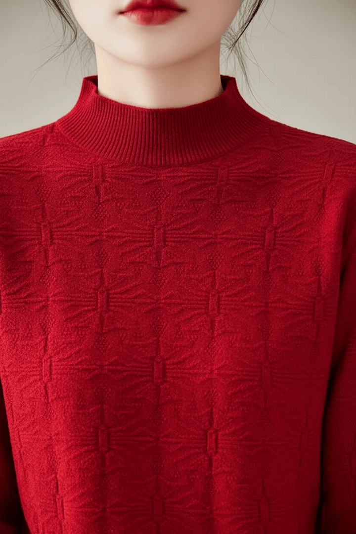 Sweter z Półgolfem i Tłoczoną Fakturą | Dopasowany Krój | Minimalistyczny Styl