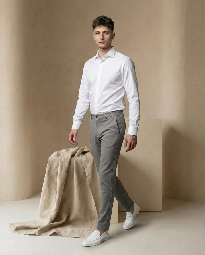 Spodnie Męskie Klasyczne | Dopasowany Krój | Płaski Przód | Do Pracy i na Spotkania