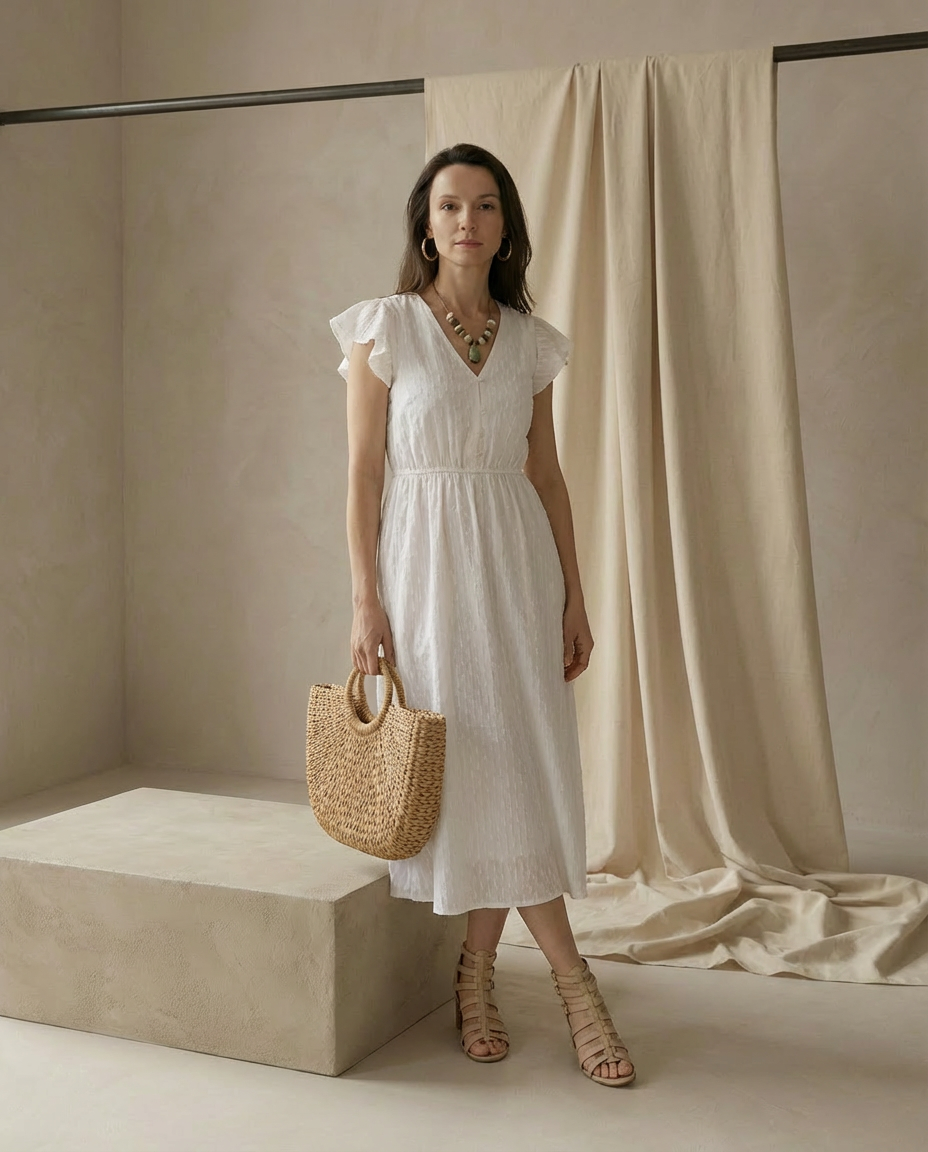 Sukienka Damska Letnia | Midi | Wygodny Materiał | Na Co Dzień