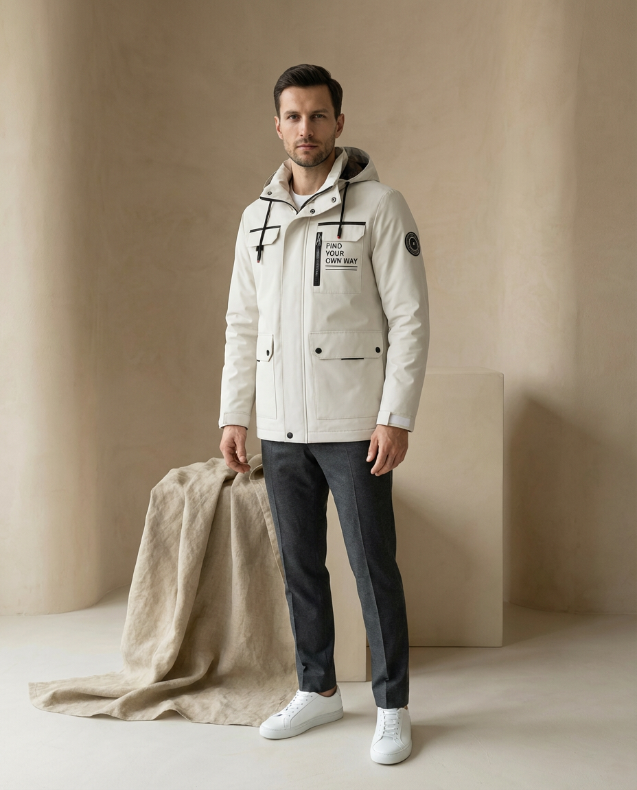 Kurtka Męska Kwadro | Wodoodporna, Z Kapturem, Zapięcia na Zamek - 2