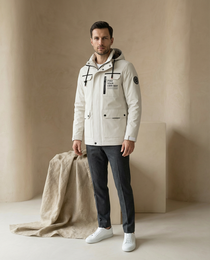 Kurtka Męska Kwadro | Wodoodporna, Z Kapturem, Zapięcia na Zamek - 2