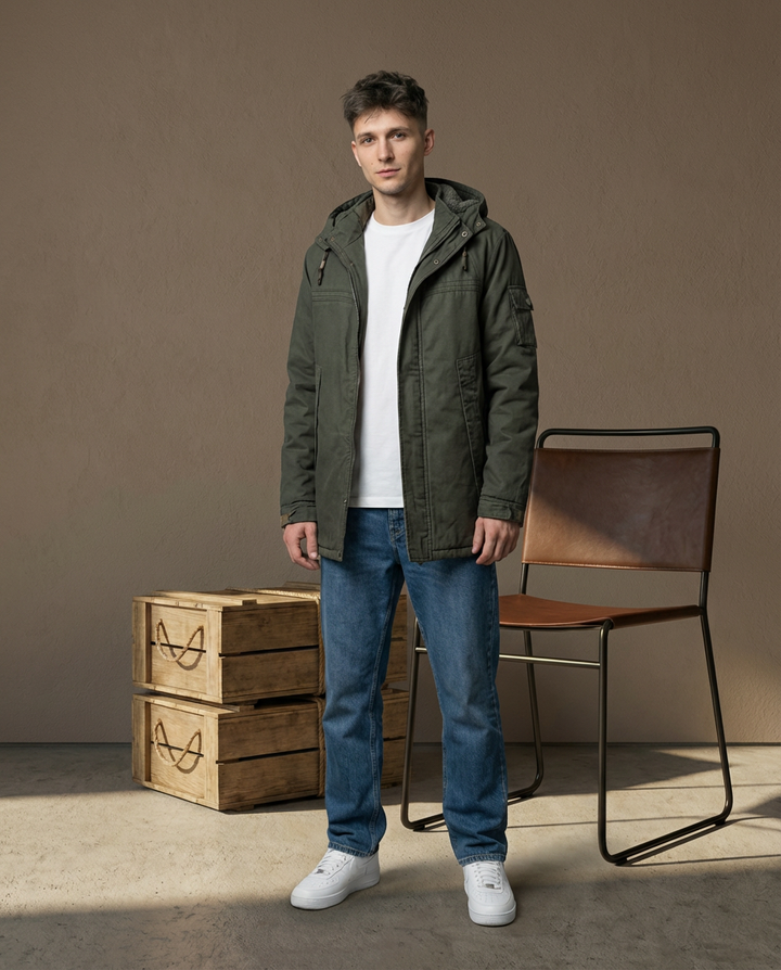 Męska Kurtka z Kapturem | Podszyta i Wiatroodporna | Klasyczny Krój - 2