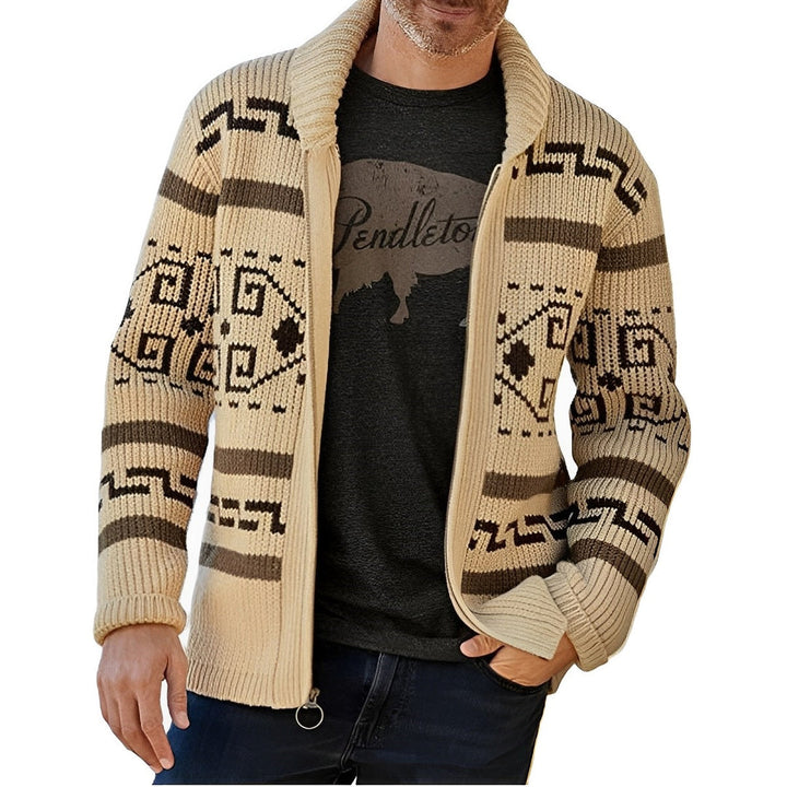 Męski Kardigan w Stylu Vintage | Gruba Dzianina z Wzorem Etnicznym | Ciepły i Stylowy na Chłodne Dni