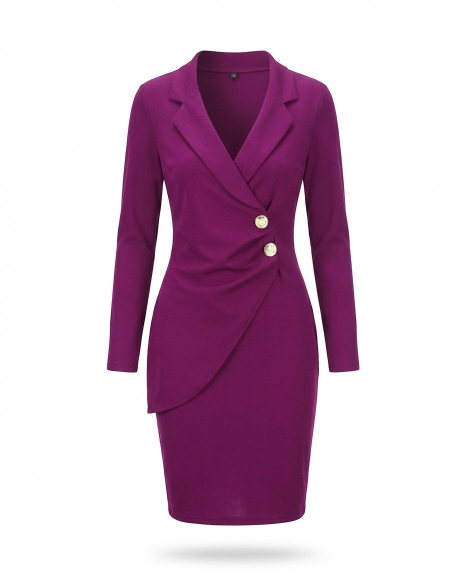 Sukienka Damska Elegancka | Strukturalny Krój | Długie Rękawy | Do Pracy