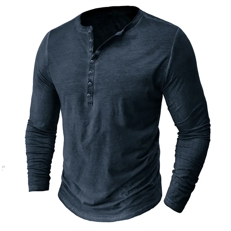 Męska Koszulka z Długim Rękawem i Guzikami | Styl Casual | Dekolt Henley