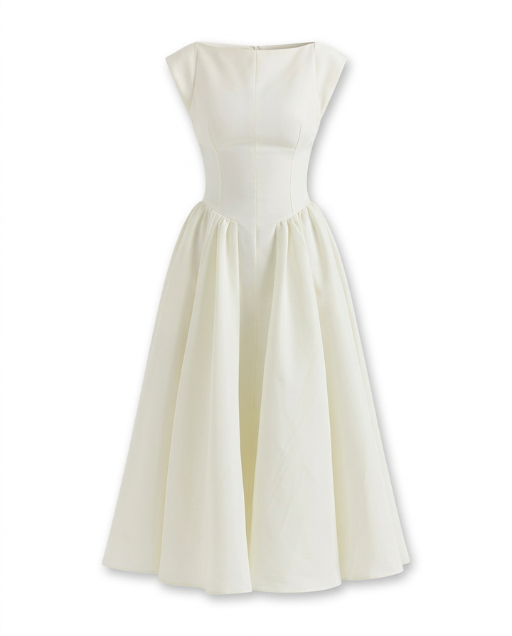 Sukienka Damska Midi Letnia | Dopasowany Krój | Ozdobne Marszczenia | Na Lato