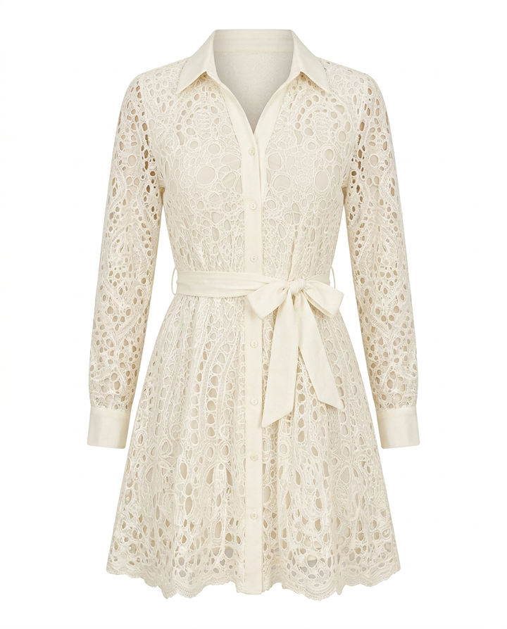 Sukienka Damska Koronkowa | Dopasowany Krój | Z Długimi Rękawami | Na Wesele i Letnie Przyjęcia