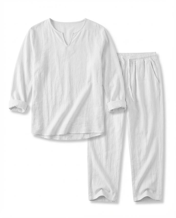 Komplet męski: koszula i spodnie | Dopasowany | Wygodny dekolt w serek | Swobodny