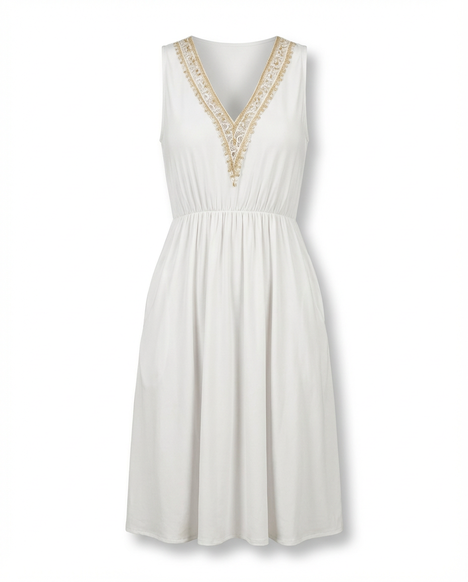 Sukienka Letnia Damska | Luźny Krój | Wygodny Dekolt w V | Na Co Dzień