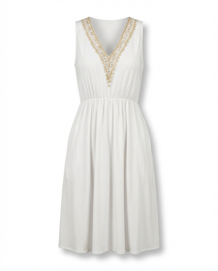 Sukienka Letnia Damska | Luźny Krój | Wygodny Dekolt w V | Na Co Dzień