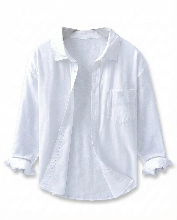 Koszula lniana męska | Luźny krój | Praktyczna kieszeń | Na lato