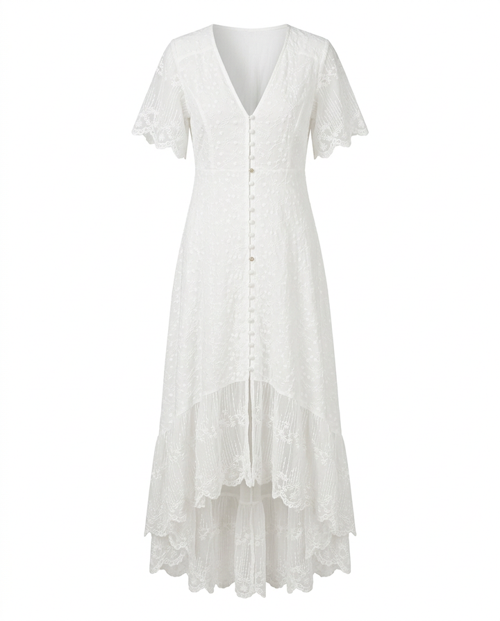 Luźna sukienka damska | Krój midi | Koronkowe detale | Na lato i imprezy