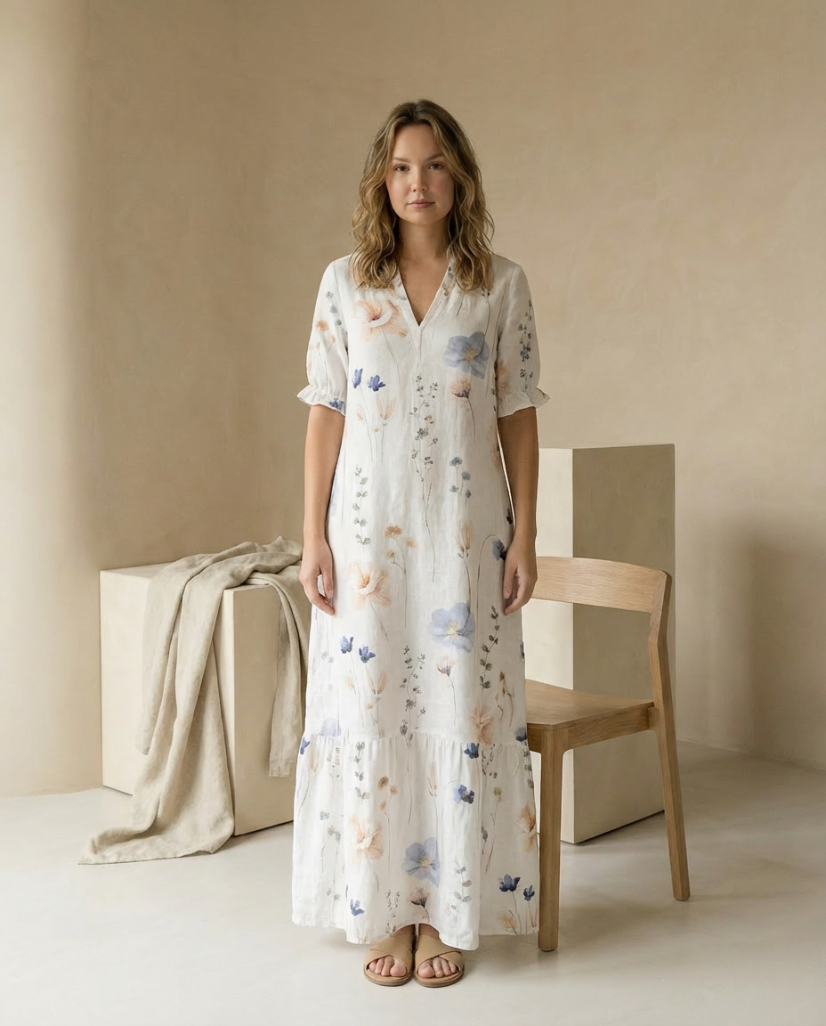 Sukienka Midi Kwiatowa | Luźny Krój | Miękka Tkanina | Na Lato