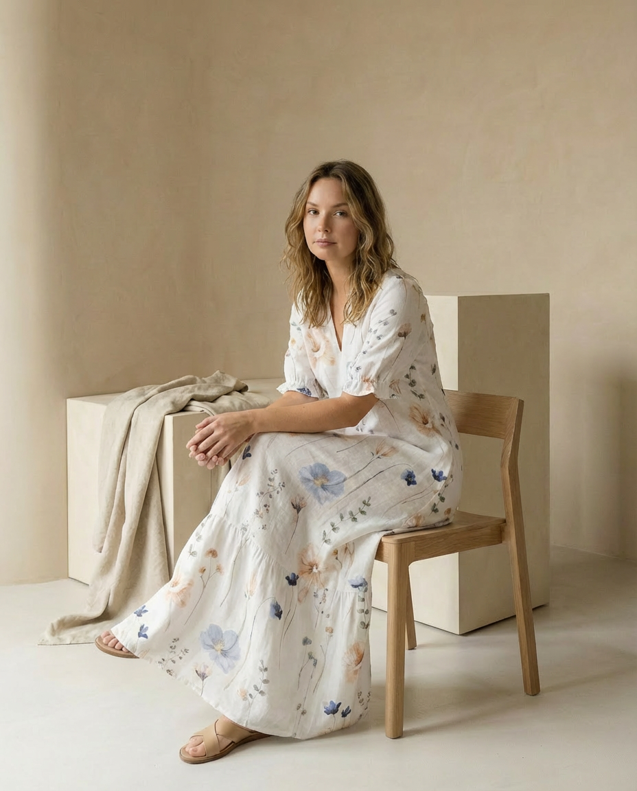 Sukienka Midi Kwiatowa | Luźny Krój | Miękka Tkanina | Na Lato