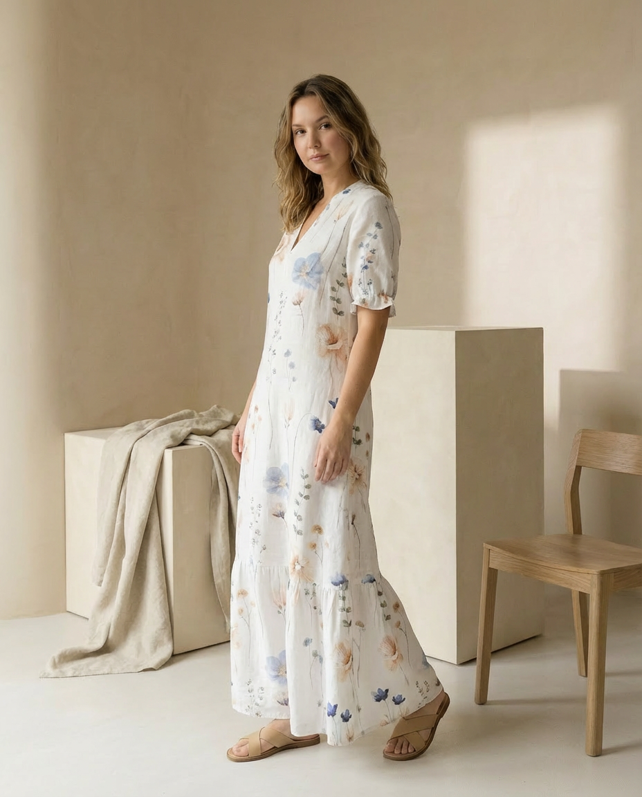 Sukienka Midi Kwiatowa | Luźny Krój | Miękka Tkanina | Na Lato