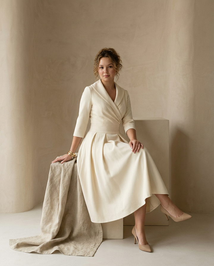 Sukienka na Wesele Damska Elegancka | Midi Krój | Odkryte Ramiona | Na Wiosnę i Lato