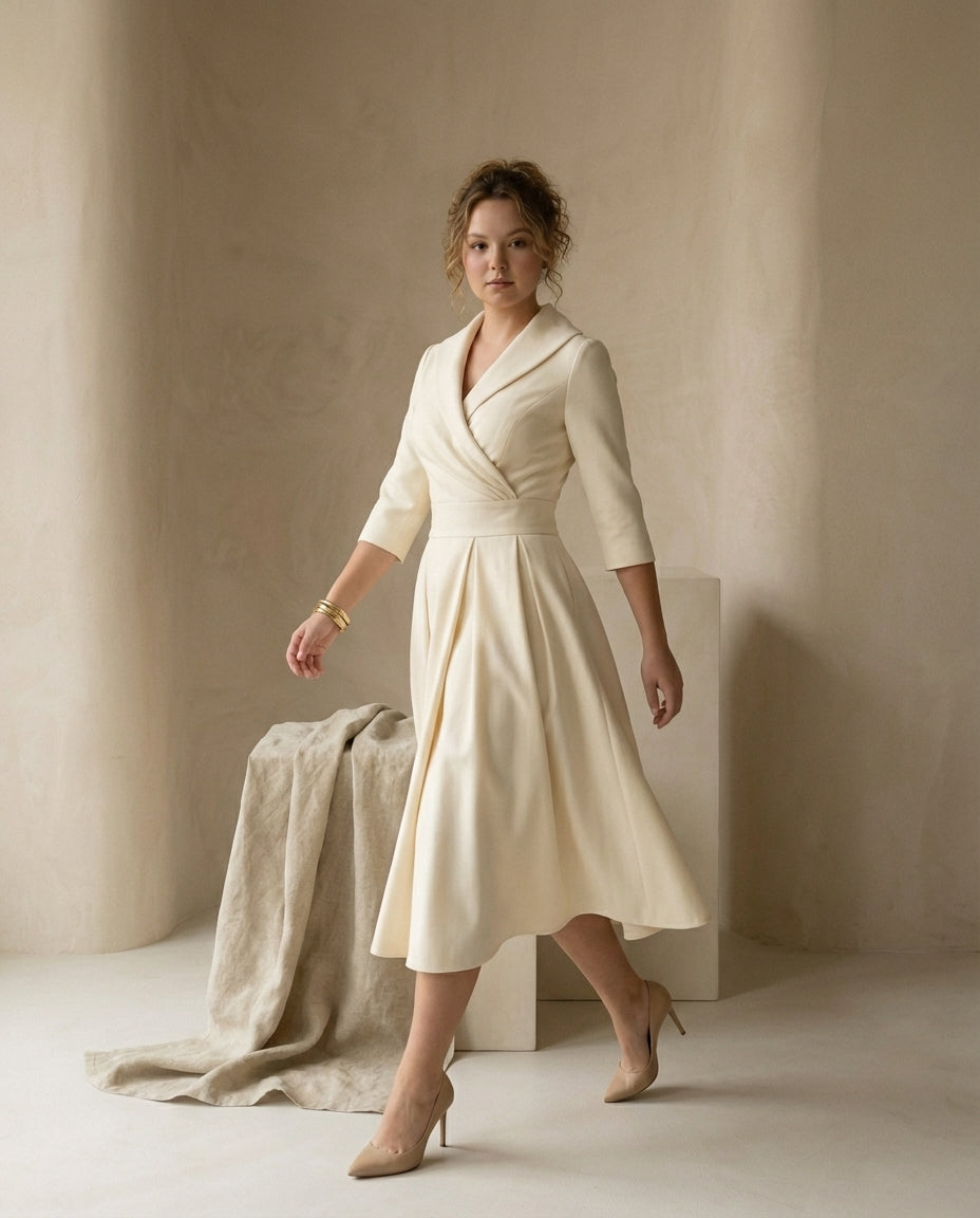 Sukienka na Wesele Damska Elegancka | Midi Krój | Odkryte Ramiona | Na Wiosnę i Lato