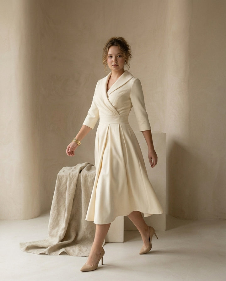 Sukienka na Wesele Damska Elegancka | Midi Krój | Odkryte Ramiona | Na Wiosnę i Lato