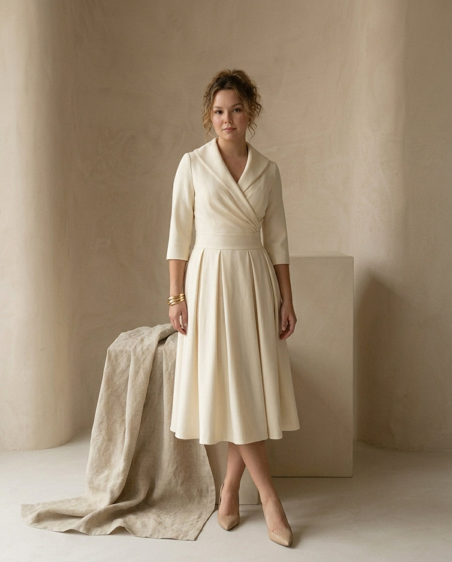 Sukienka na Wesele Damska Elegancka | Midi Krój | Odkryte Ramiona | Na Wiosnę i Lato