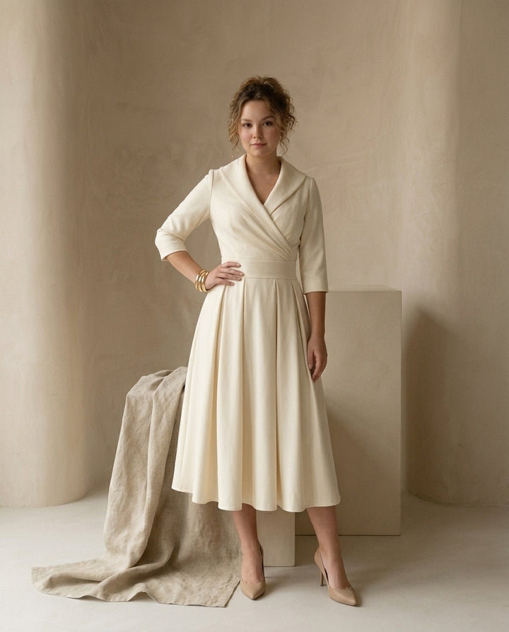 Sukienka na Wesele Damska Elegancka | Midi Krój | Odkryte Ramiona | Na Wiosnę i Lato