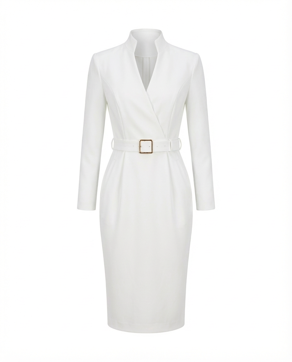 Sukienka Midi Elegancka | Dopasowany Krój | Zaznaczona Talia | Do Pracy i Na Oficjalne Okazje