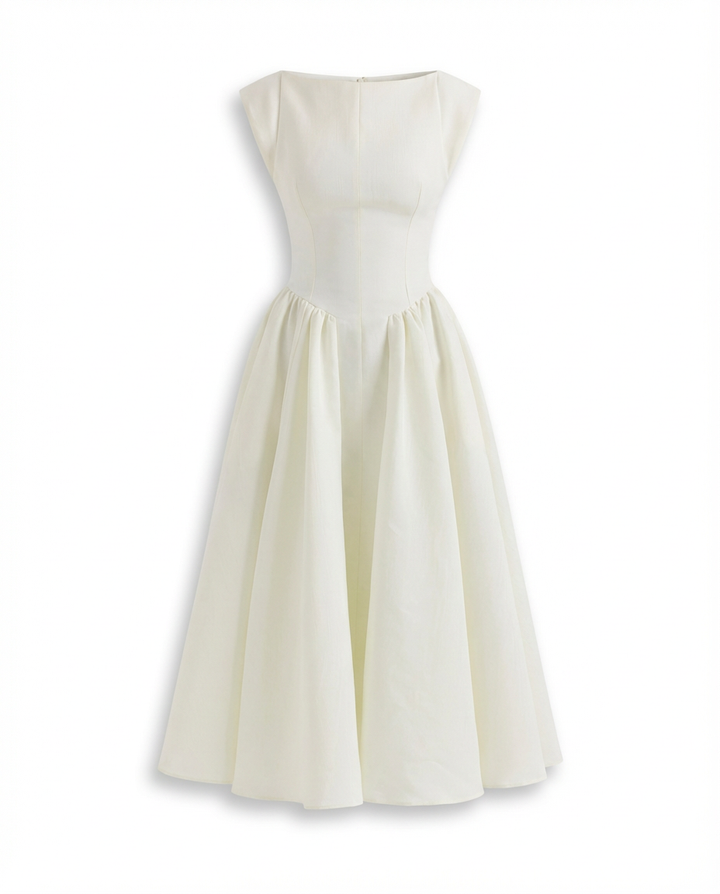 Sukienka Midi Damska Elegancka | Dopasowany Krój | Zwiewna Spódnica | Na Uroczystości