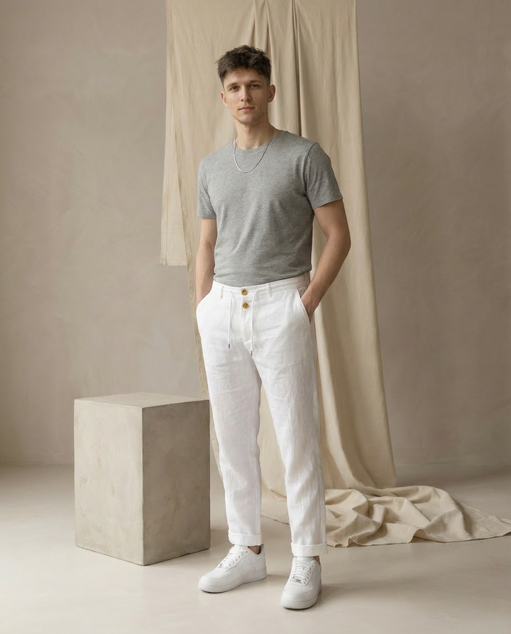 Spodnie Męskie Spodnie Lnianie Męskie | Luźny Krój | Oddychający Materiał | Na Lato