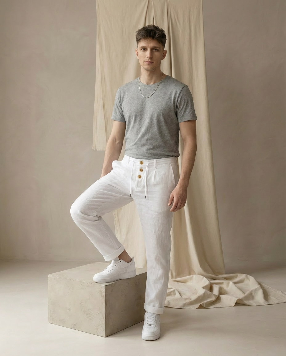 Spodnie Męskie Spodnie Lnianie Męskie | Luźny Krój | Oddychający Materiał | Na Lato