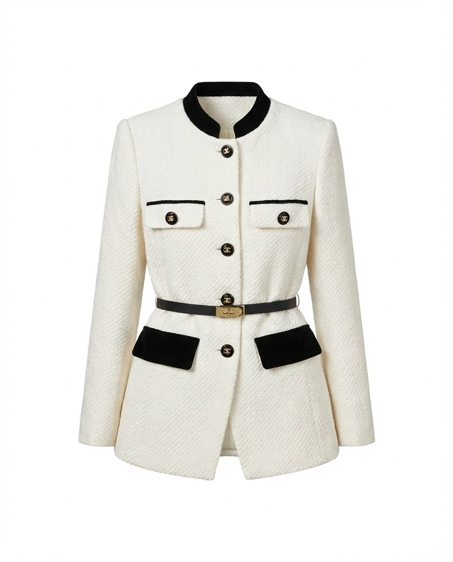 Marynarka Tweedowa | Taliowany Krój | Elegancja w Stylu Kontrastowym - 9