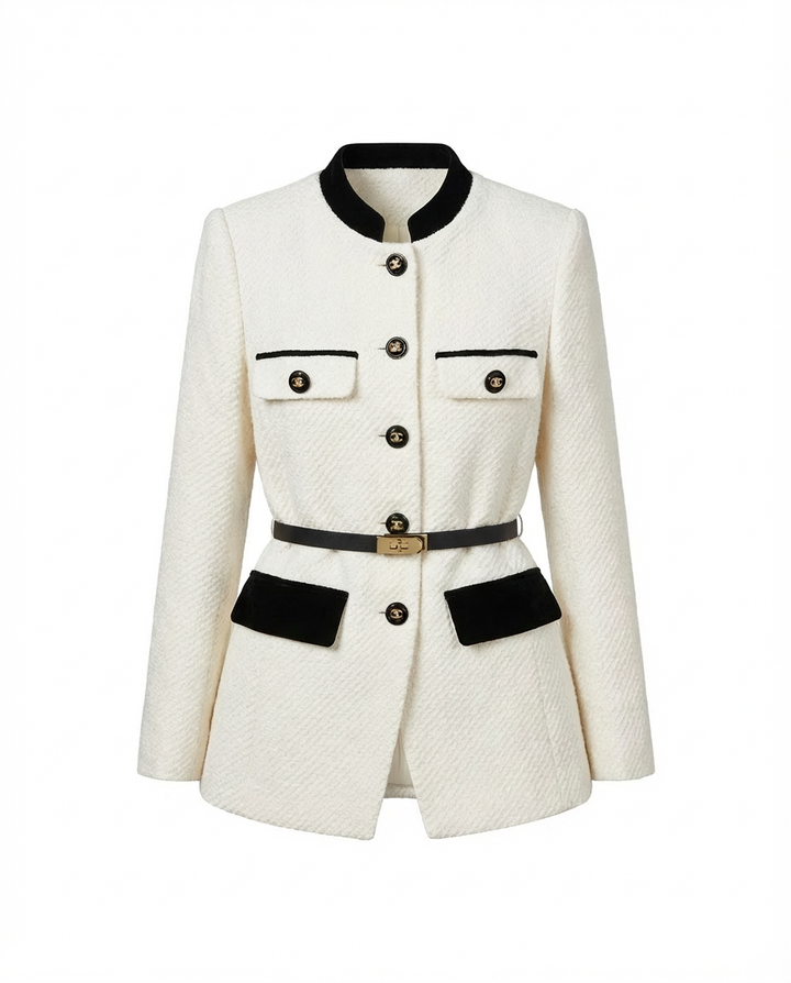 Marynarka Tweedowa | Taliowany Krój | Elegancja w Stylu Kontrastowym - 9