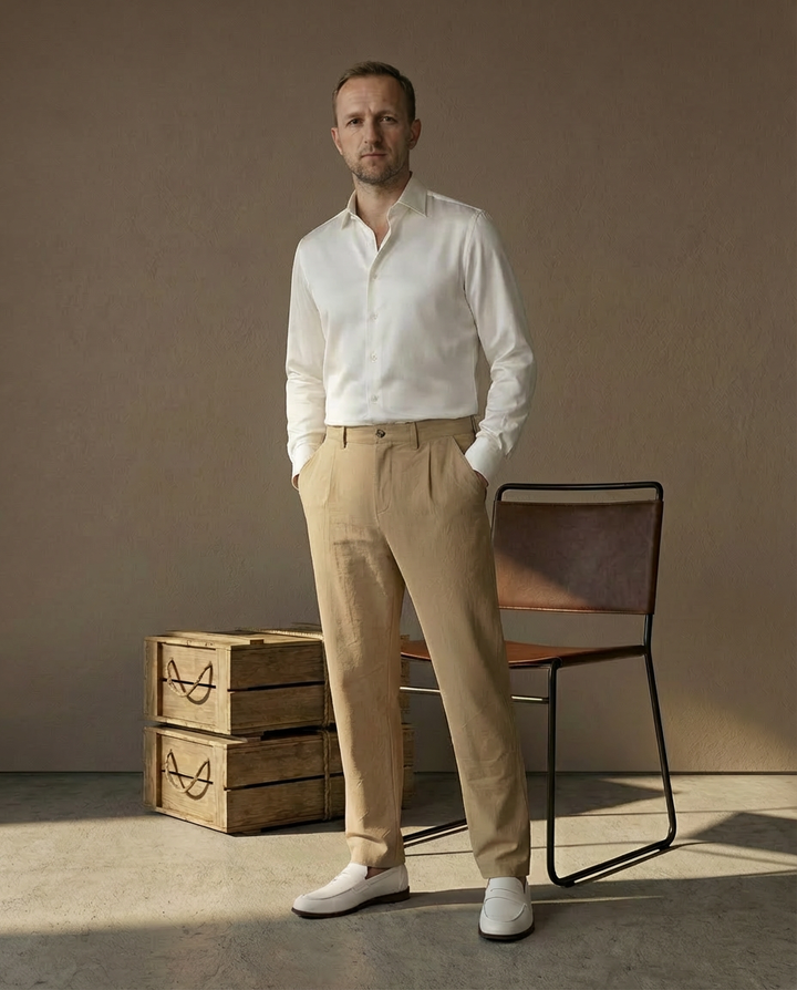 Męskie spodnie lniane z szerokimi nogawkami | Luźny krój | Oddychający materiał | Na lato