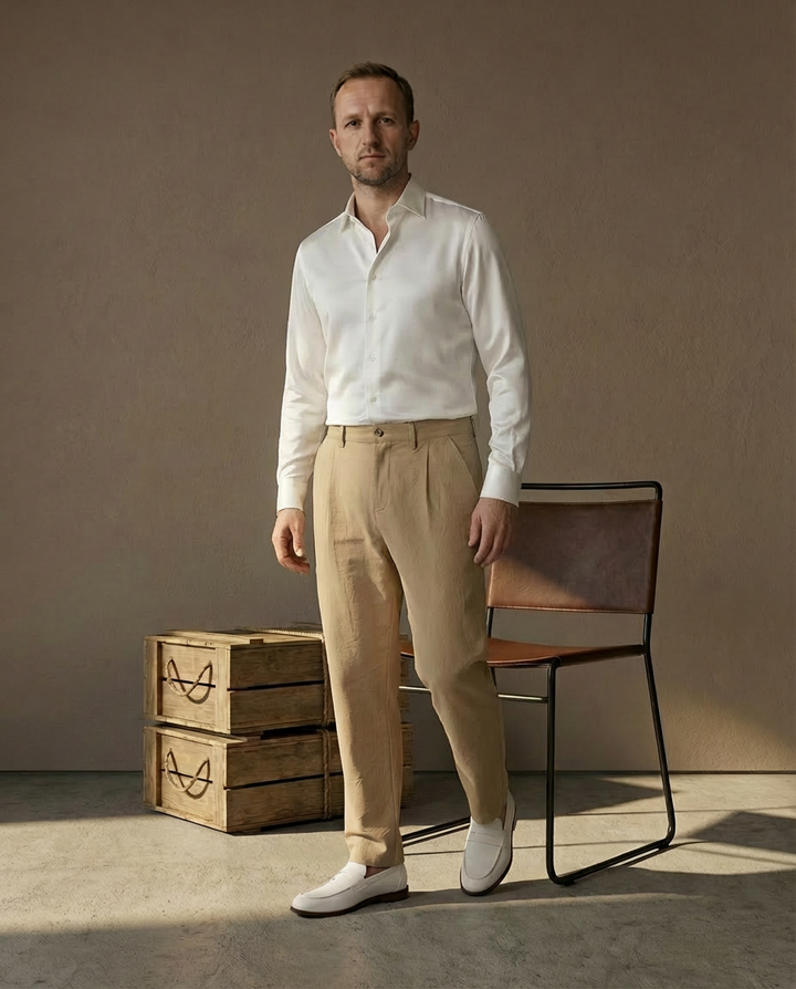 Męskie spodnie lniane z szerokimi nogawkami | Luźny krój | Oddychający materiał | Na lato