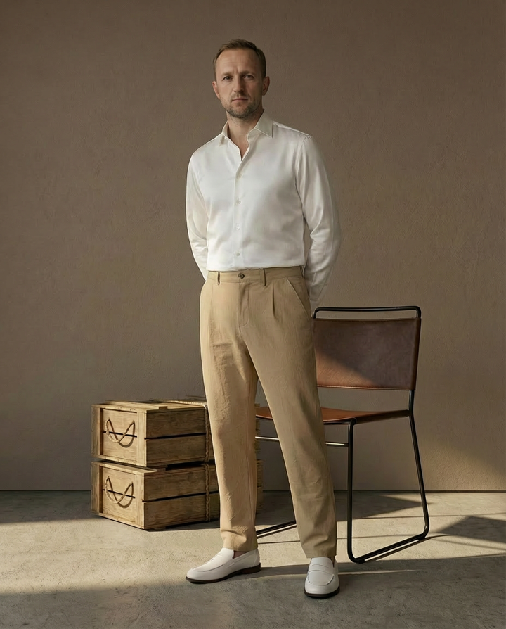 Męskie spodnie lniane z szerokimi nogawkami | Luźny krój | Oddychający materiał | Na lato