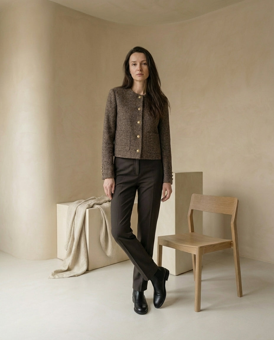 Marynarka Damska Czarna Elegancka | Dopasowany Krój | Guziki | Do Pracy i Na Wyjścia