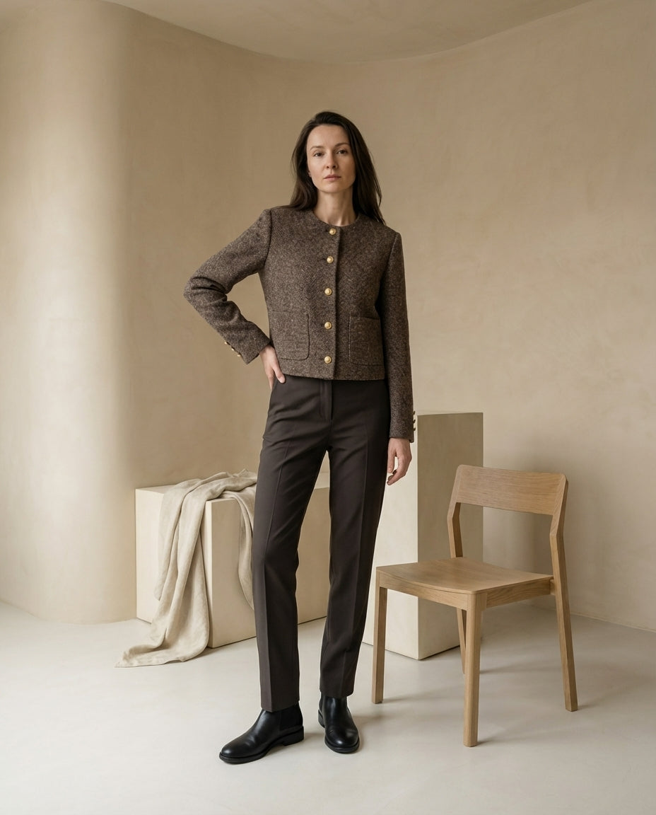 Marynarka Damska Czarna Elegancka | Dopasowany Krój | Guziki | Do Pracy i Na Wyjścia