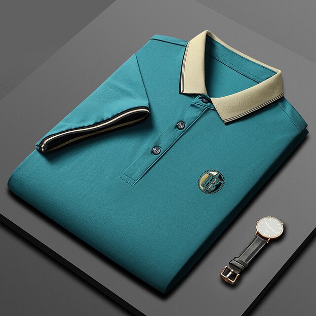 Męska Koszulka Polo z Kontrastowym Kołnierzykiem | Krótki Rękaw | Styl Elegancki Casual