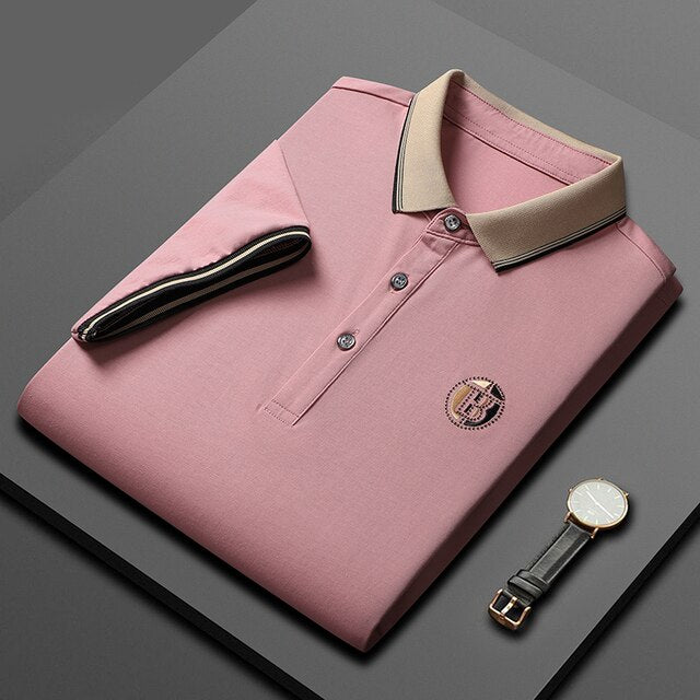 Męska Koszulka Polo z Kontrastowym Kołnierzykiem | Krótki Rękaw | Styl Elegancki Casual