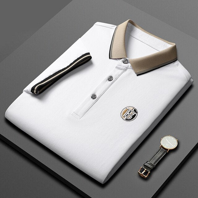 Męska Koszulka Polo z Kontrastowym Kołnierzykiem | Krótki Rękaw | Styl Elegancki Casual