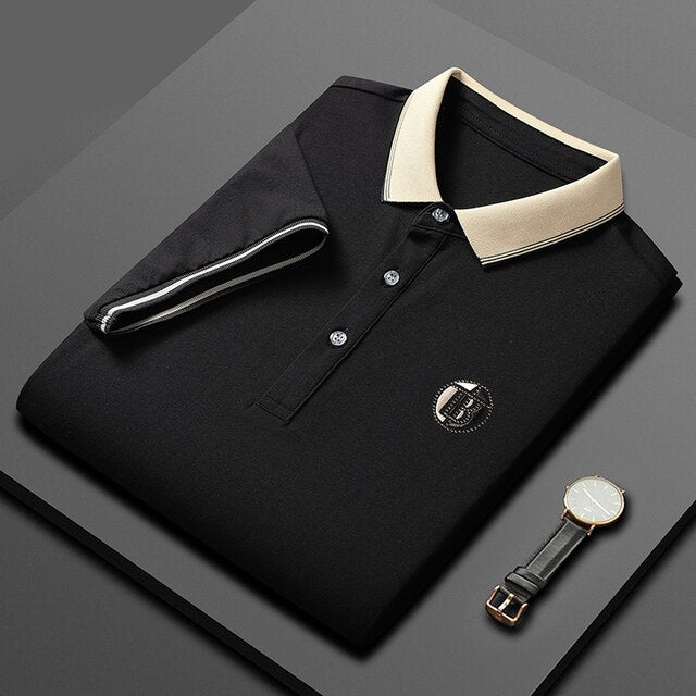Męska Koszulka Polo z Kontrastowym Kołnierzykiem | Krótki Rękaw | Styl Elegancki Casual