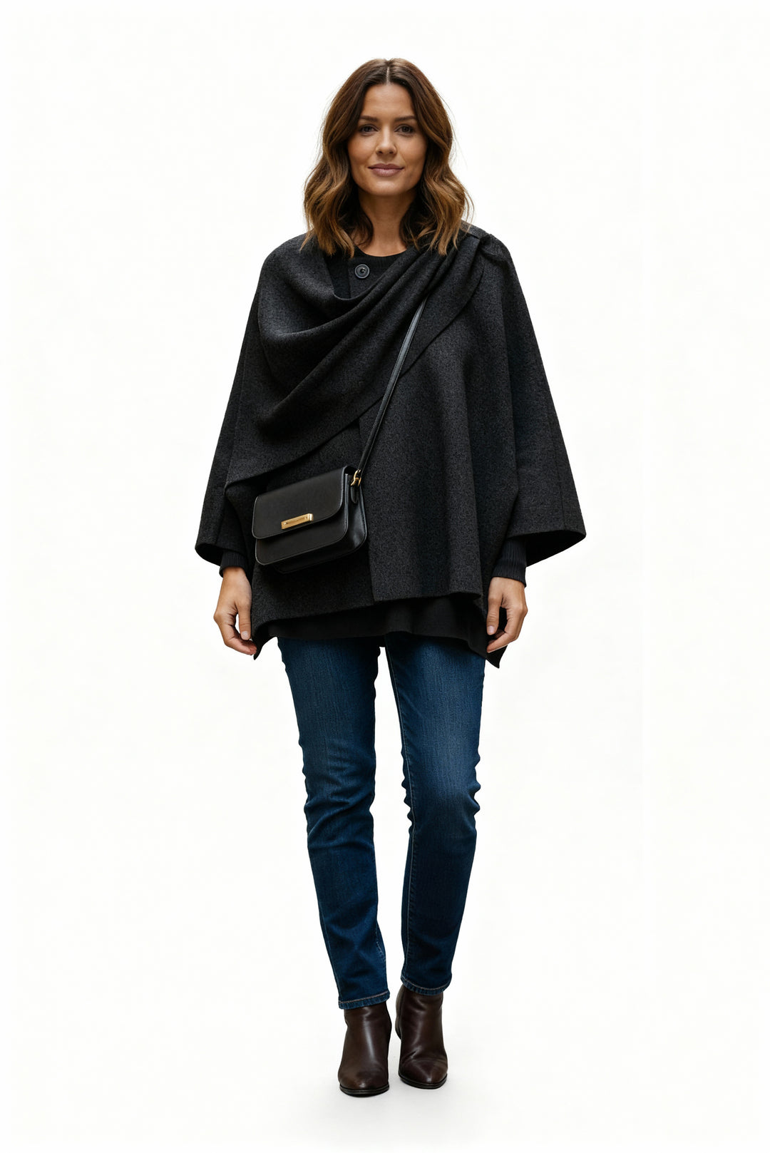 Wełniany Płaszcz z Szalowym Panelem | Oversize Krój | Bez Zapięcia | Minimalistyczna Forma