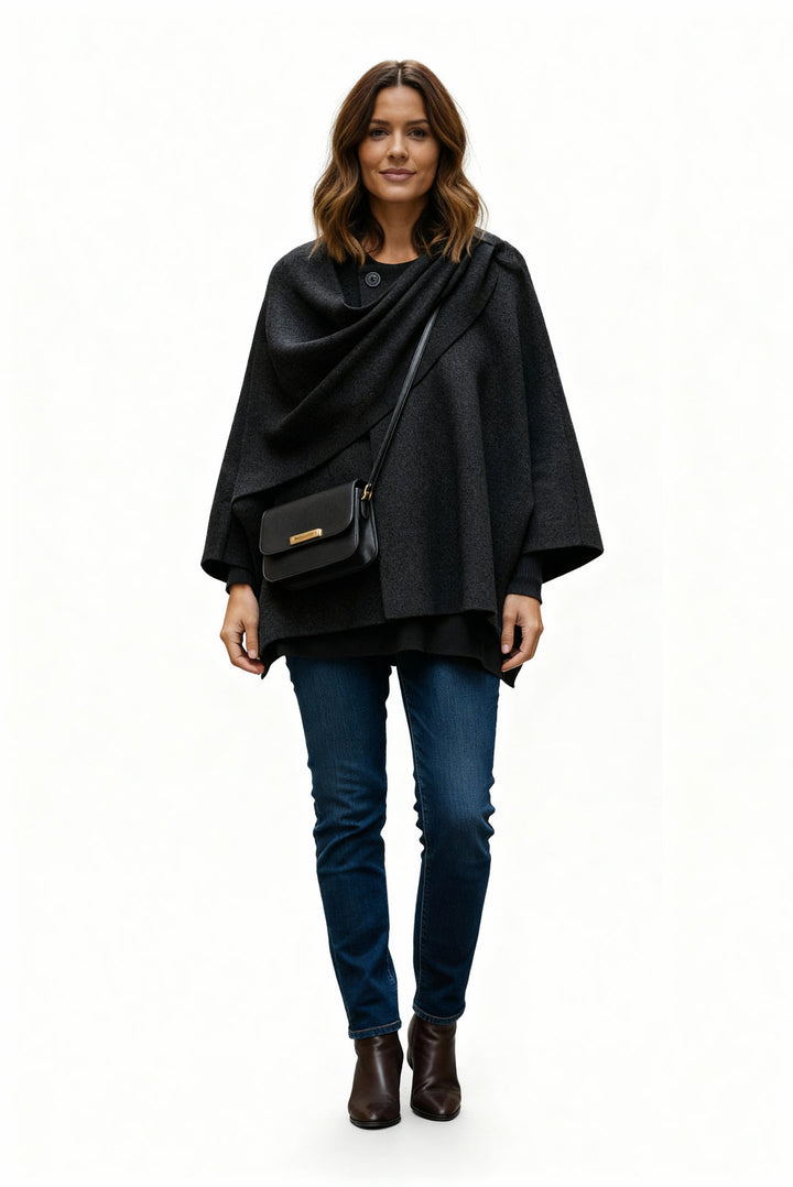 Wełniany Płaszcz z Szalowym Panelem | Oversize Krój | Bez Zapięcia | Minimalistyczna Forma