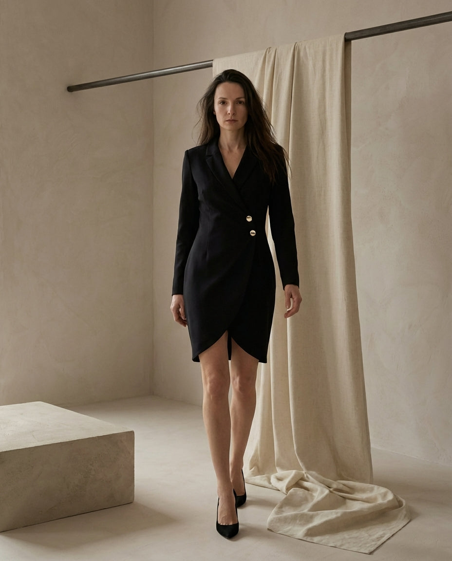 Sukienka Damska Elegancka | Strukturalny Krój | Długie Rękawy | Do Pracy